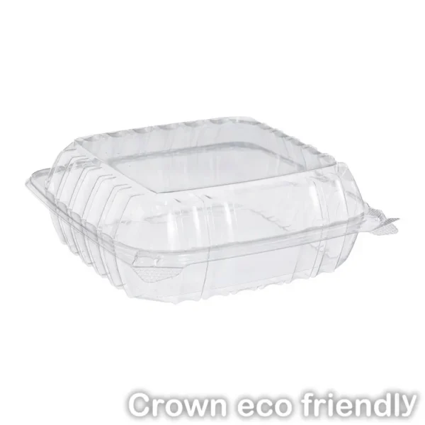 9" x 9" x 3" Clear Hinged Lid Plastic Container - 200/Case