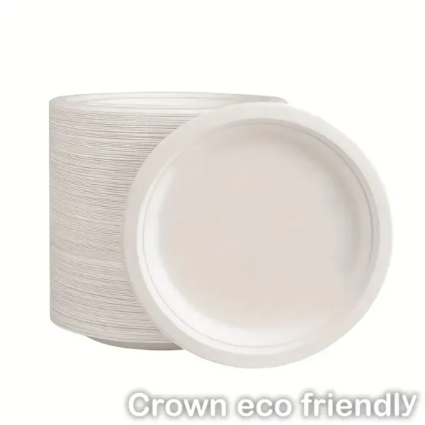 9'' COMPOSTABLE BAGASSE ROUND PLATES - 500 CT